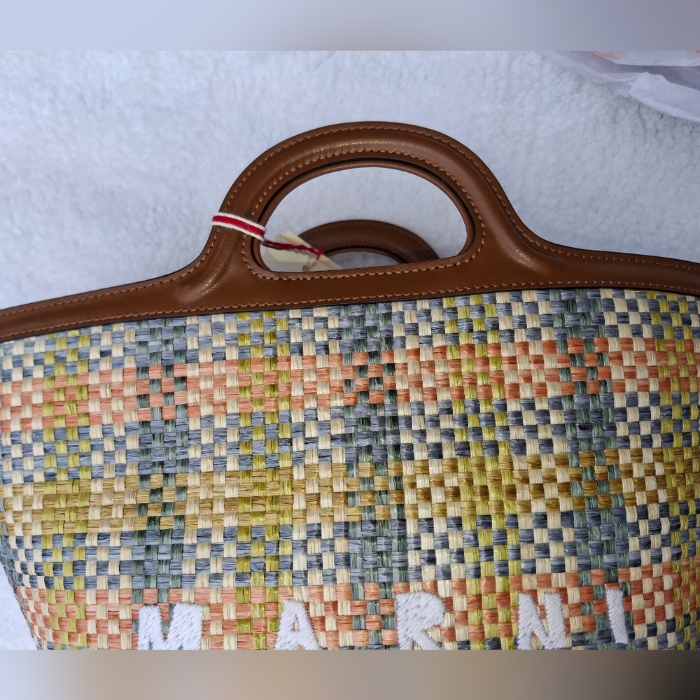 Marni NWT Tropicalia Multicolor Lemon Apricot Moca Woven Bag - Picture 15 of 16